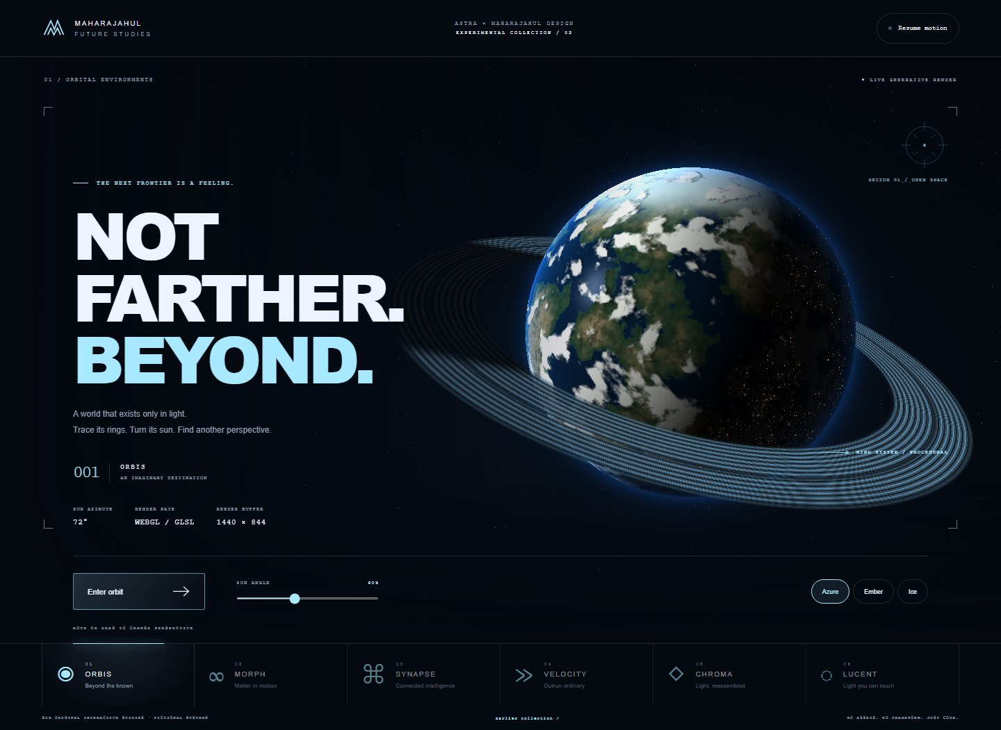 A procedural planet with atmosphere, continents, clouds and orbiting rings.